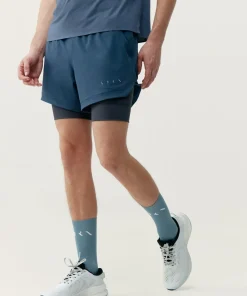 Born Living Yoga Mashu Double Layer Short - Denim/Road Grey