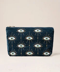 Elizabeth Scarlett Velvet Everyday Pouch - Ink Blue Mystical Eye