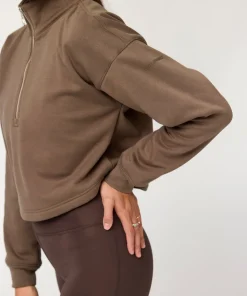 Girlfriend Collective Vega Half Zip Sweatshirt - Mink