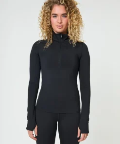 Girlfriend Collective Reset Long Sleeve Mock Neck Half Zip - Black