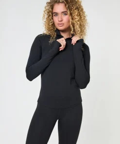 Girlfriend Collective Reset Long Sleeve Mock Neck Half Zip - Black