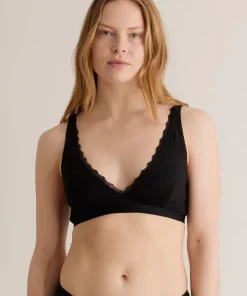 Komodo Margot Organic Cotton Lace-Trim Bra - Black