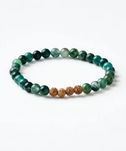Mala Bead Bracelet - Green Moss Agate