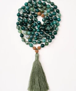 Mala Bead Necklace - Green Moss Agate