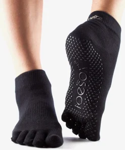 ToeSox Full Toe Ankle Grip Socks - Black