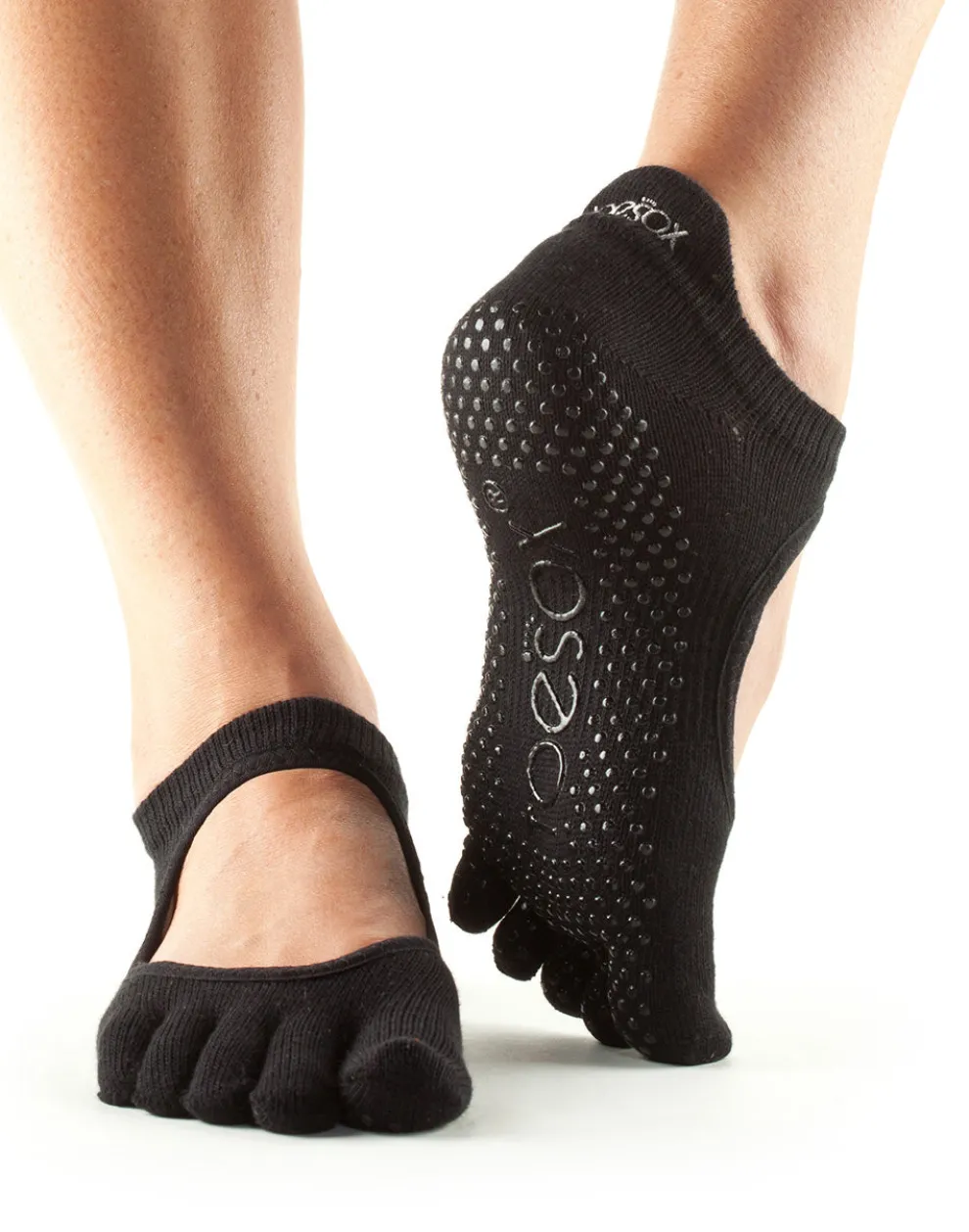 ToeSox Full Toe Bellarina Grip Socks - Black