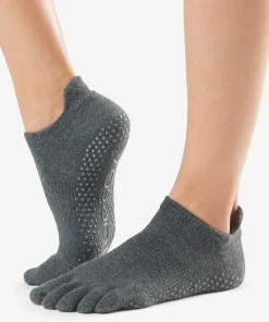 ToeSox Full Toe Low Rise Grip Socks - Charcoal Grey