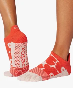 ToeSox Full Toe Low Rise Grip Socks - Hot Coral Floral