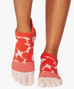ToeSox Full Toe Low Rise Grip Socks - Hot Coral Floral