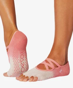 ToeSox Half Toe Elle Grip Socks - Hot Coral Ombre