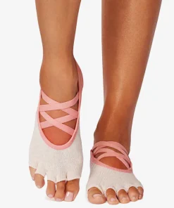 ToeSox Half Toe Elle Grip Socks - Hot Coral Ombre
