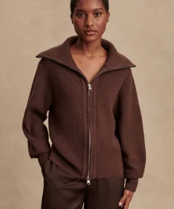 Varley Enrico Zip-Through Knit Jacket - Coffee Bean