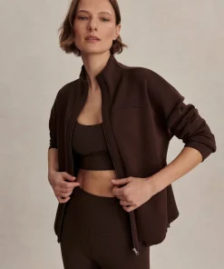 Varley Tayah Zip Through Sweat - Coffee Bean